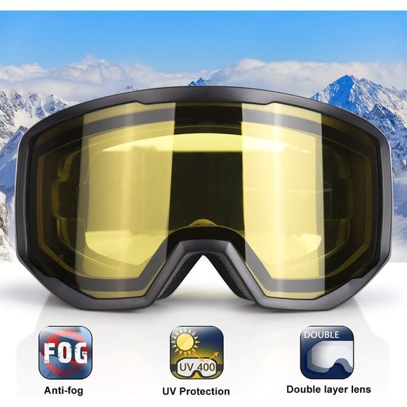 Women OTG Black Frame Yellow Anti Fog UV Protection Snowboard Goggles - Picture 2 of 8